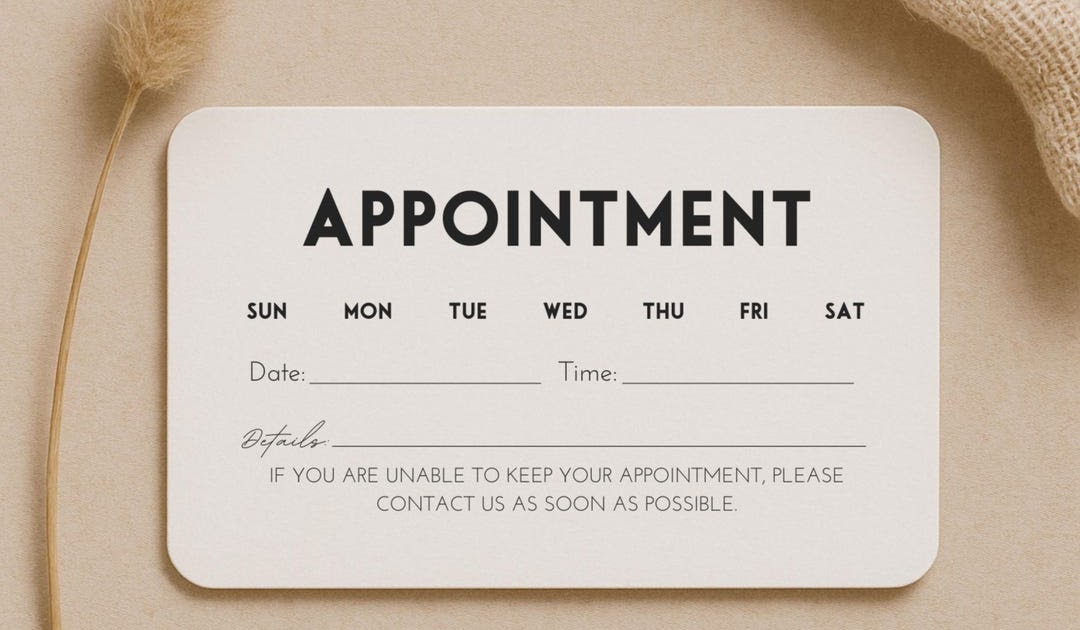 Appointment Reminder Cards 3.5" x 2" Business Card Size Date & Time Details Professional and Elegant Design Salon Spa Office Entrepreneur by 3DCandleCreations